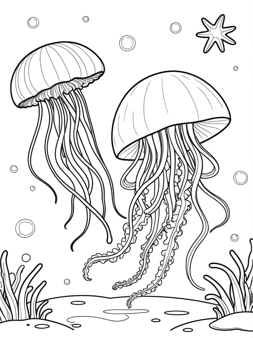 Jellyfish And Sea Stars Coloring Pages