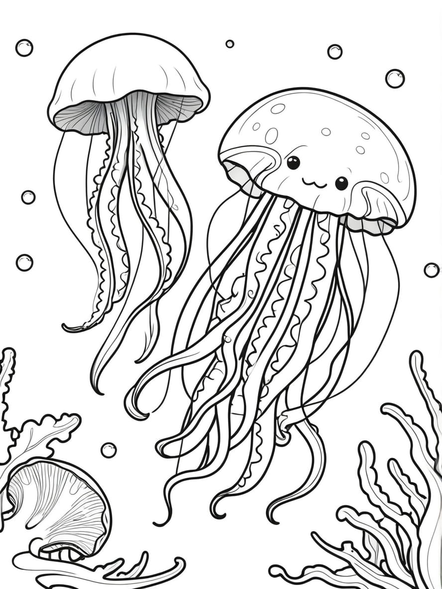 Jellyfish And Starfish Coloring Pages