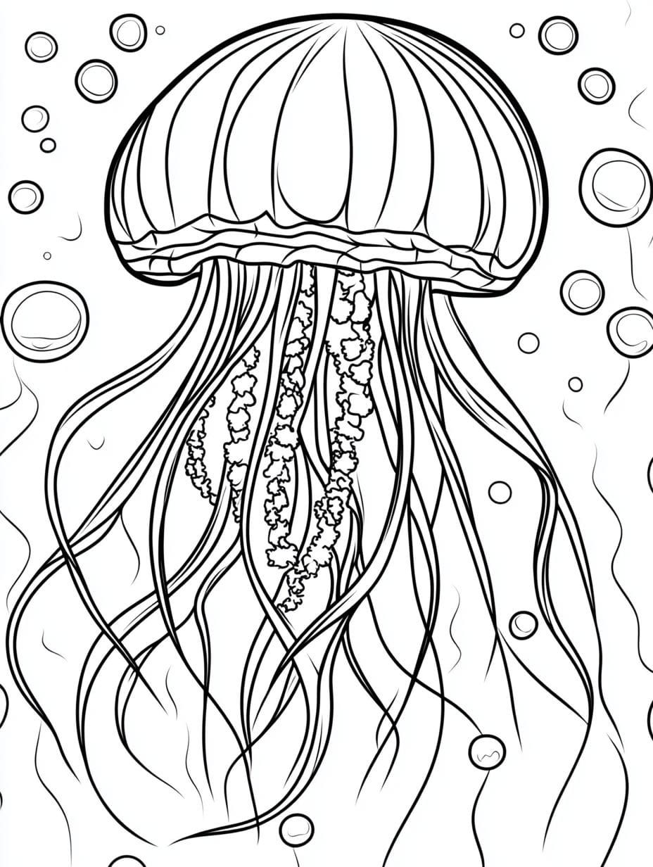 Jellyfish Floating In The Deep Ocean Coloring Pages For Kids