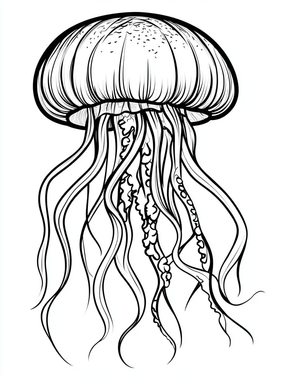 Jellyfish Floating In The Deep Ocean Coloring Pages