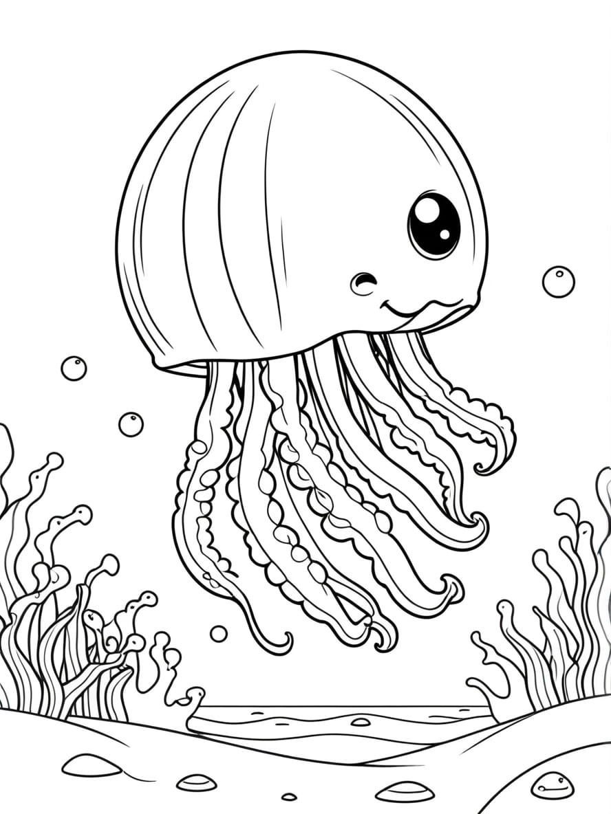 Jellyfish Under Seaweed Coloring Pages