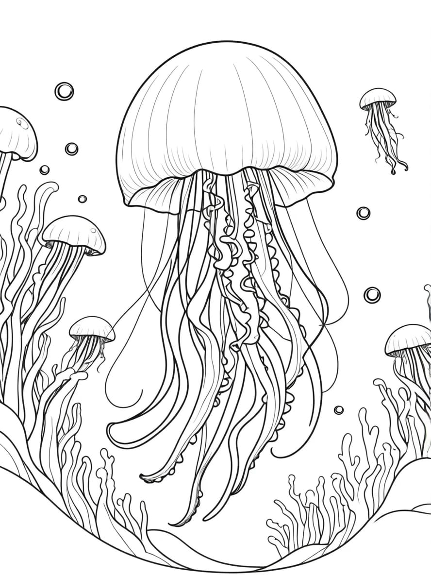 Jellyfish Under Seaweed Coloring Sheets