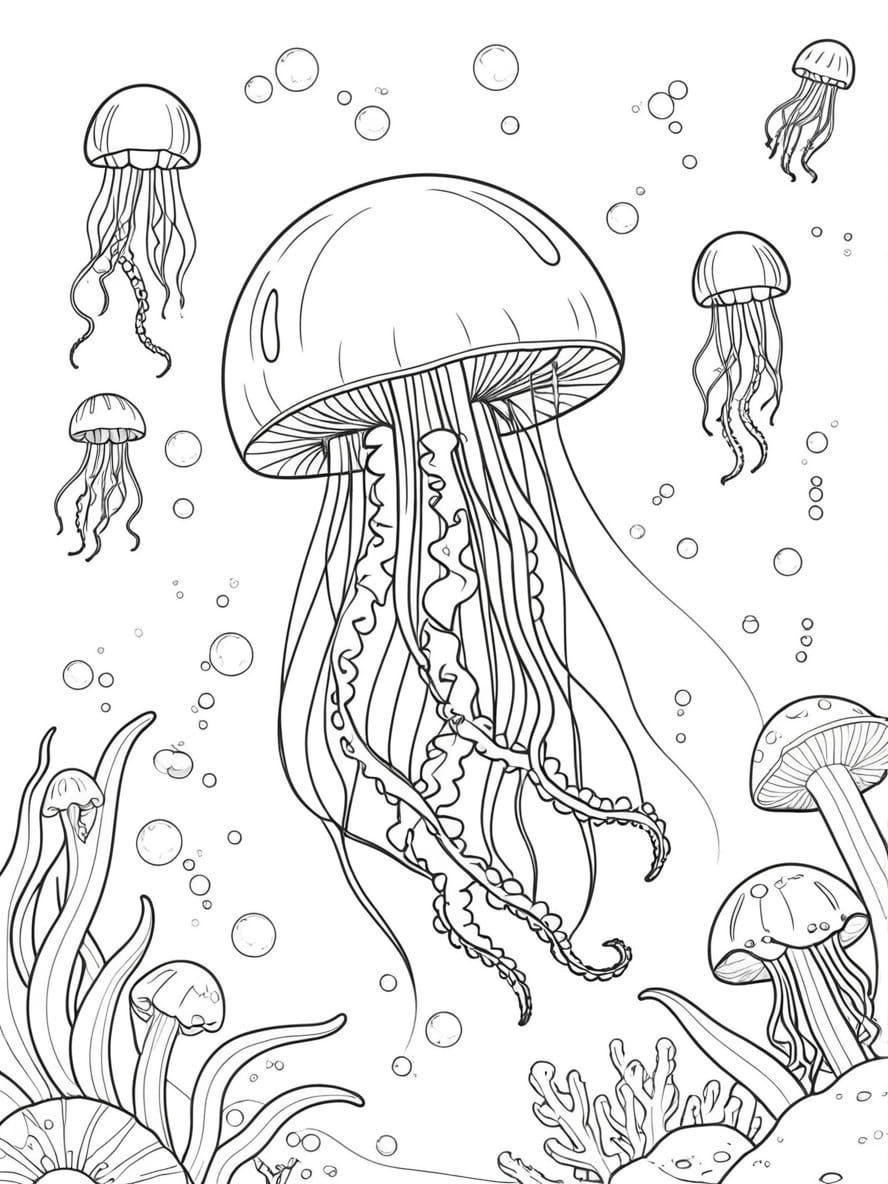 Jellyfish With Different Colors Coloring Pages