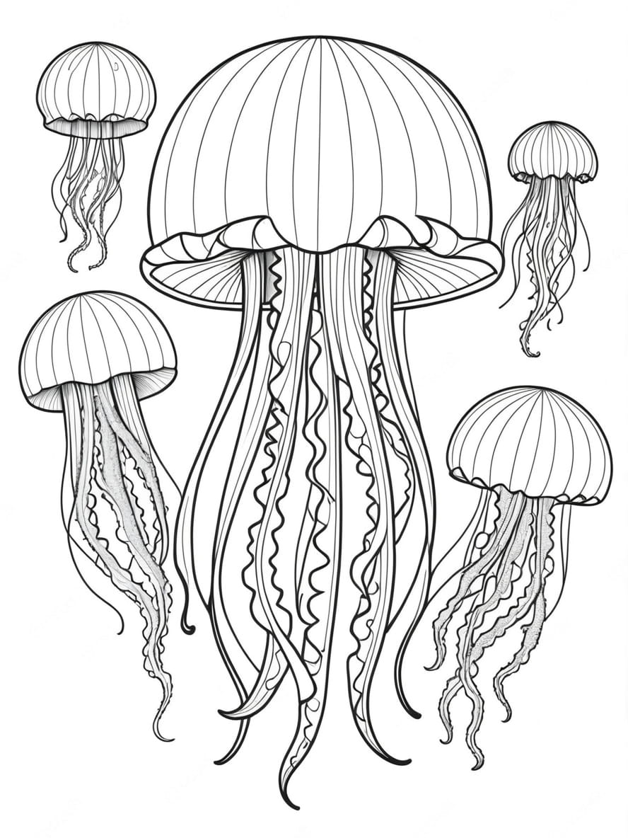 Jellyfish With Different Shapes Coloring Pages