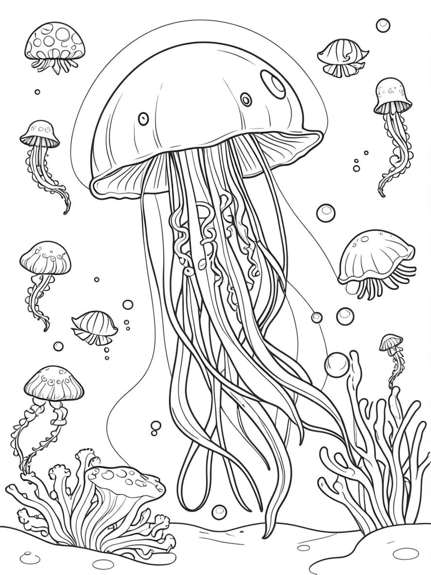 Jellyfish With Different Shapes Coloring Sheets