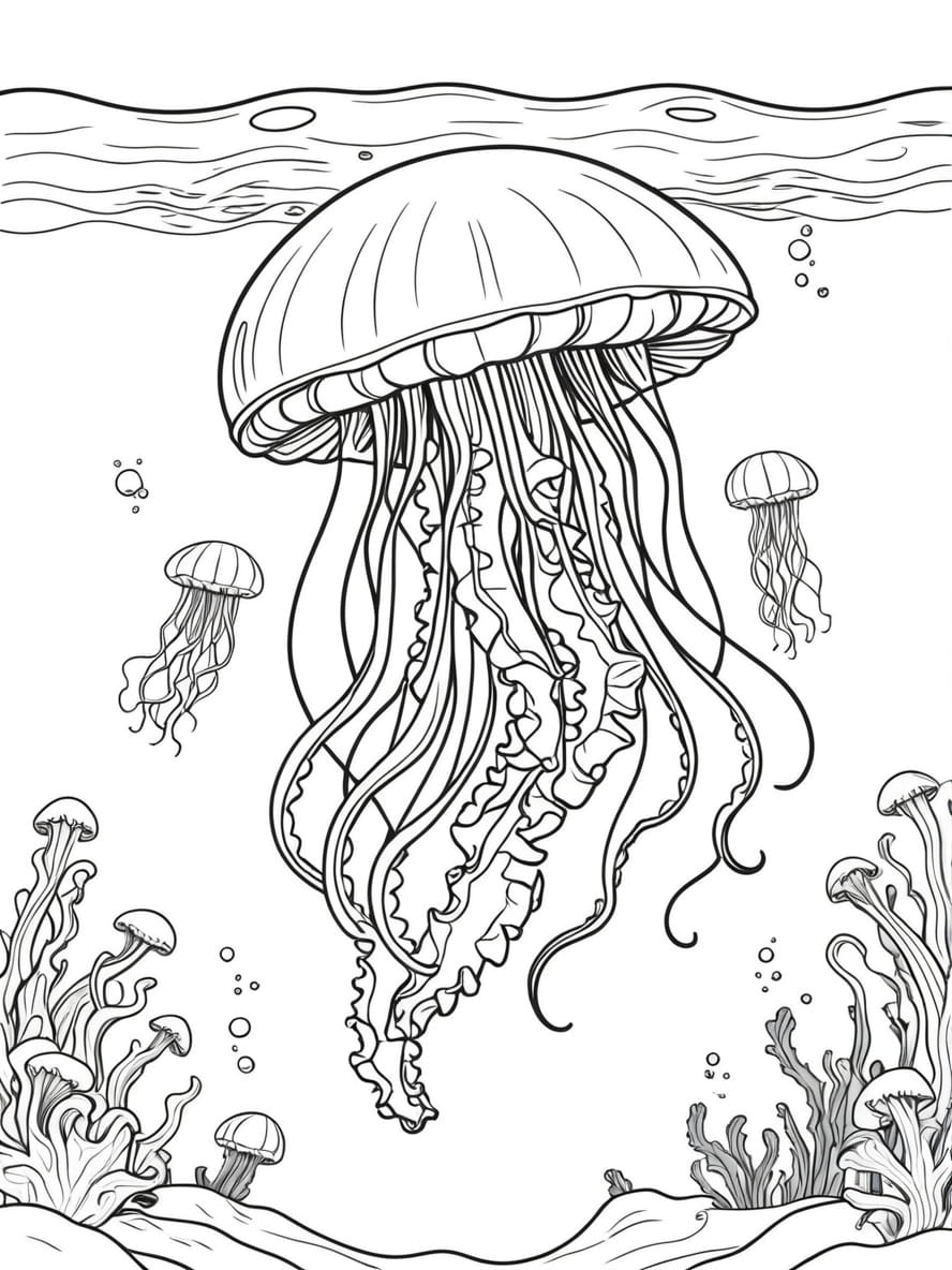 Jellyfish With Different Tentacles Coloring Pages