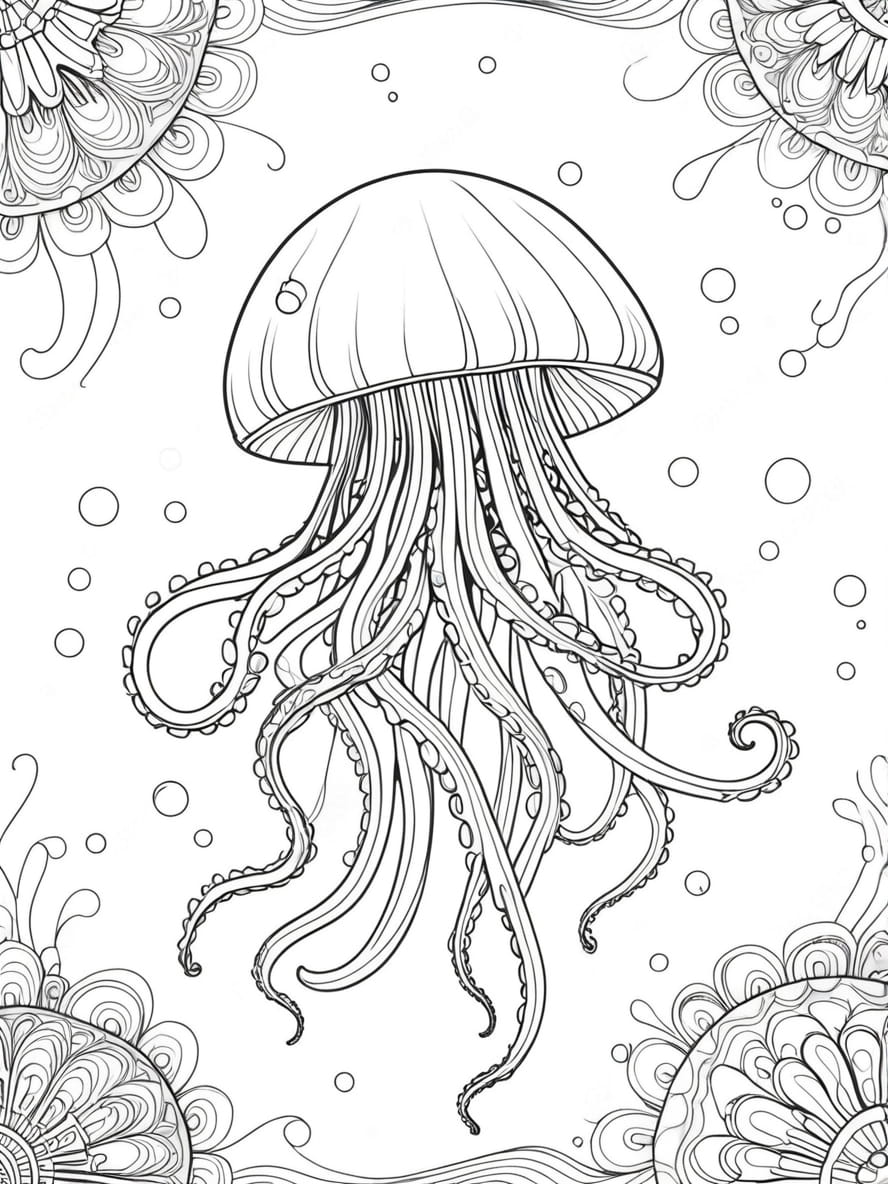 Jellyfish With Long Flowing Tentacles Coloring Pages