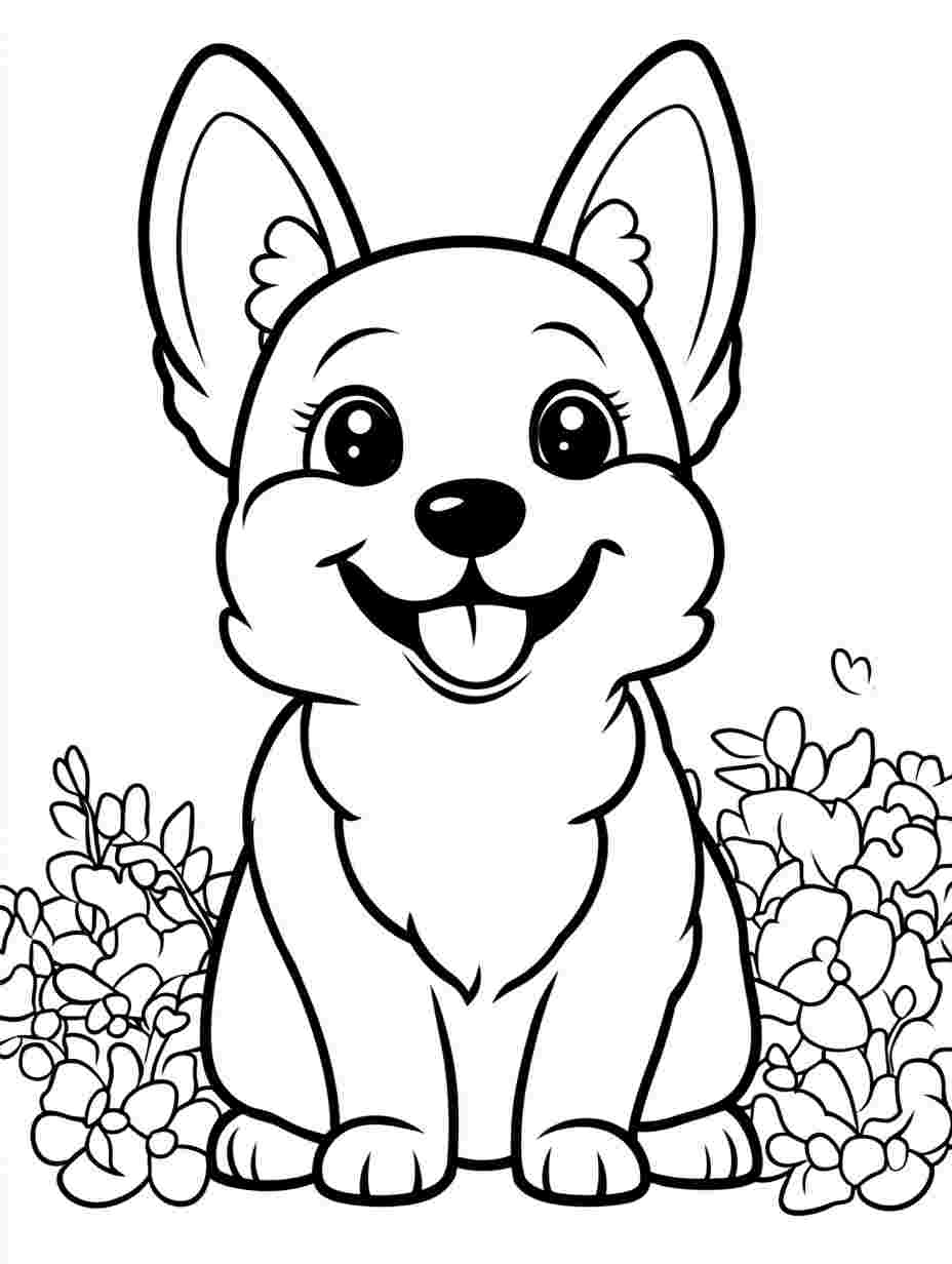 Kawaii Corgi Coloring Pages