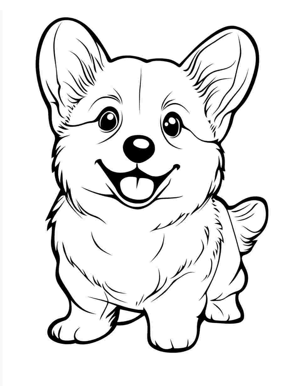 Kawaii Cute Corgi Coloring Pages