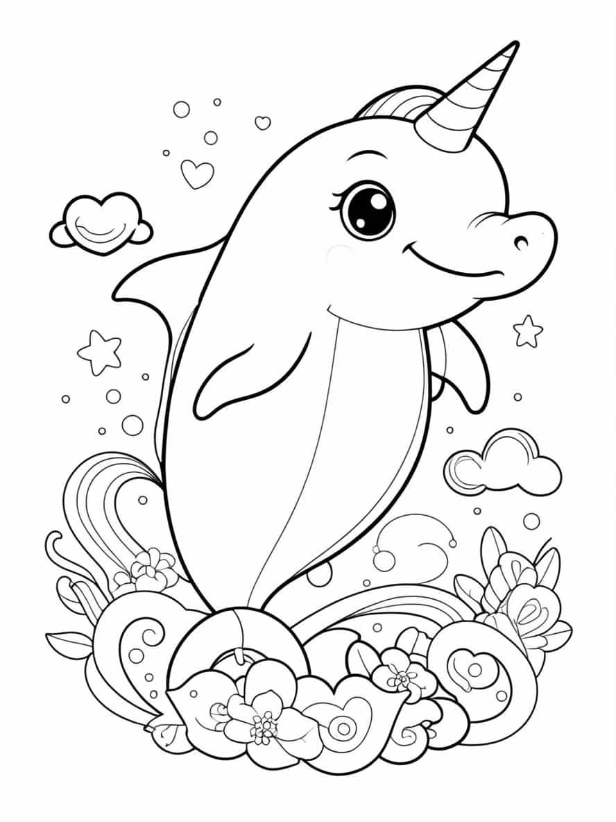 Kawaii Dolphin Unicorn Coloring Pages