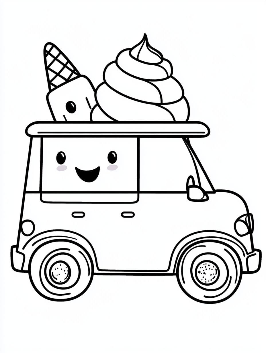 Kawaii Ice Cream Car Coloring Pages