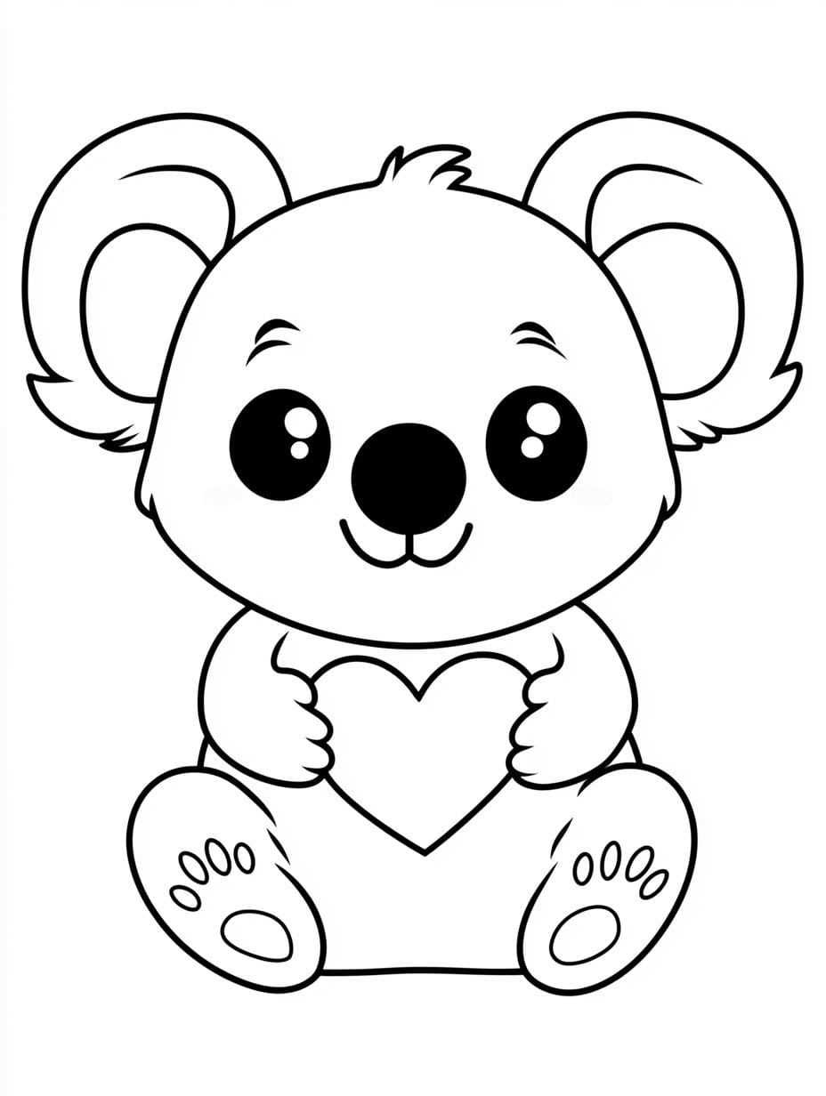 Kawaii Koala Holding Heart Coloring Pages