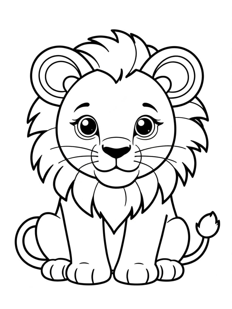 Kawaii Lion Coloring Page For Preschoolers