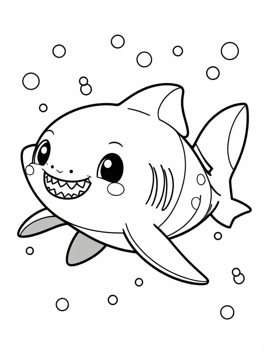 Kawaii Shark Coloring Pages For Preschoolers