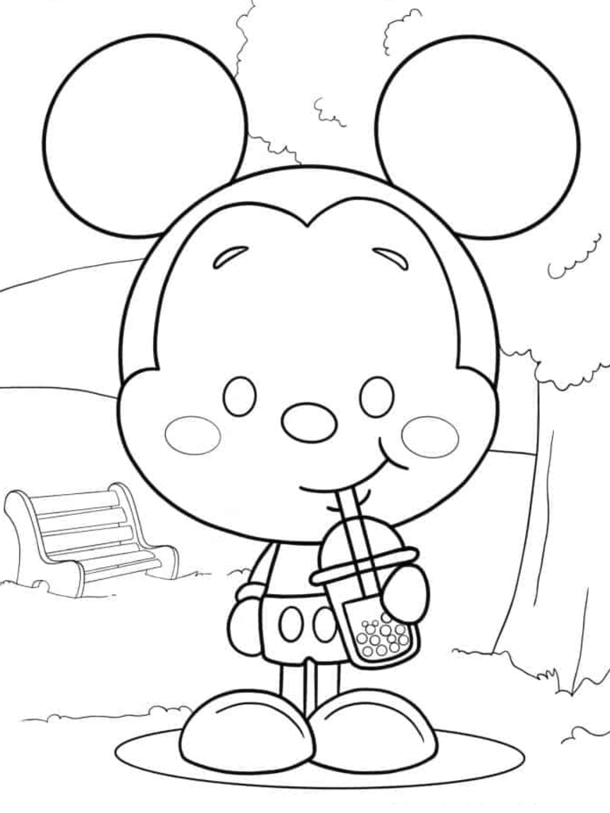 Kawaii Style Mickey Mouse To Color