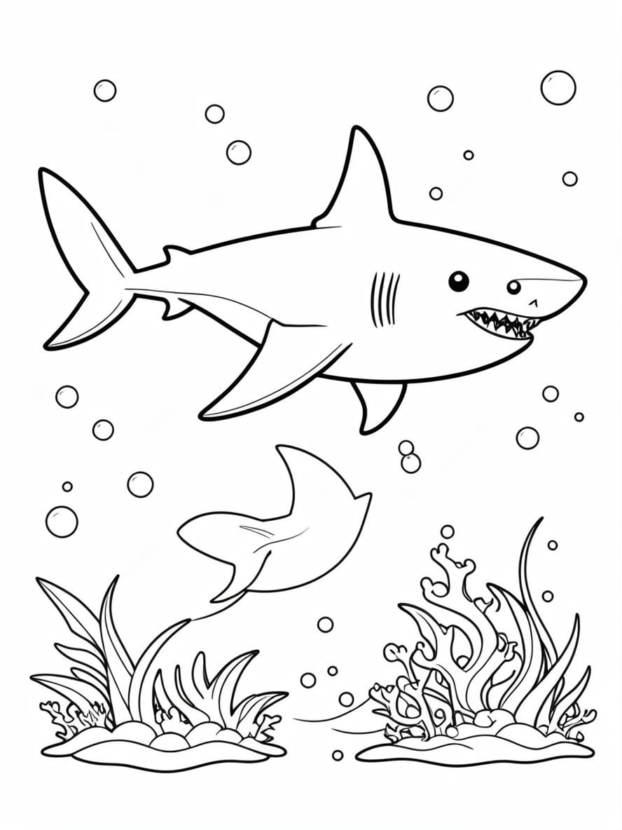 Kawii Shark Coloring Pages For Kids