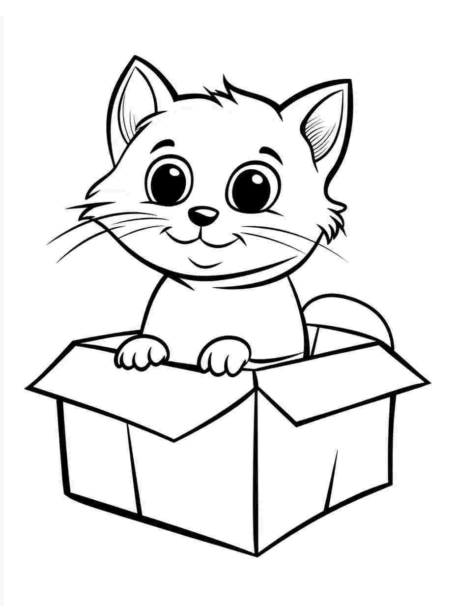 Kitten Chibi Stuck In Box Coloring Page For Preschooler