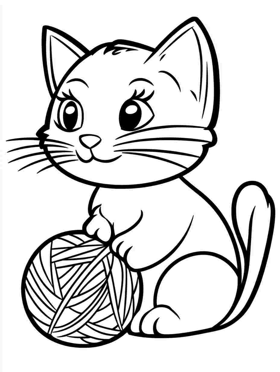 Kitten With Ball Coloring Pages For Kids