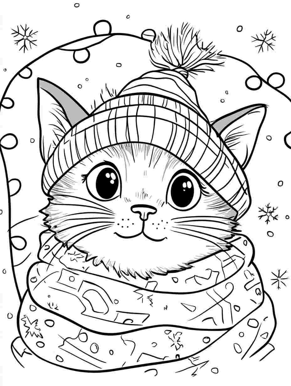 Kitten Wrapped In Christmas Lights Coloring Pages