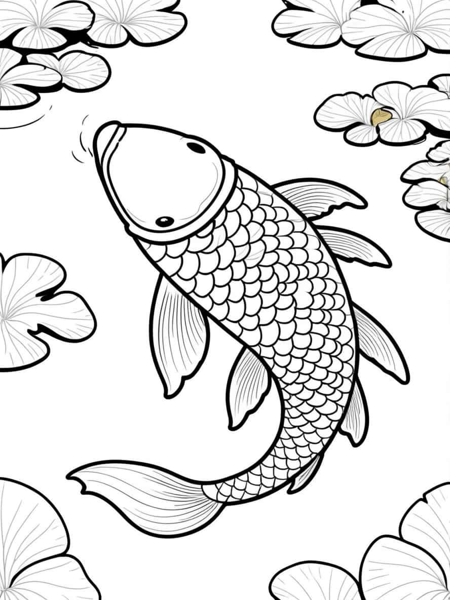 Koi Fish Swimming In A Pond Coloring Pages