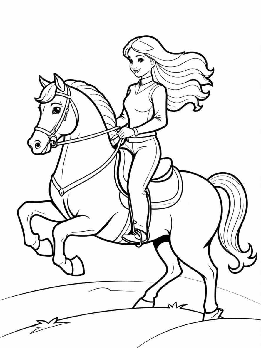 Lady Riding Horse Coloring Pages