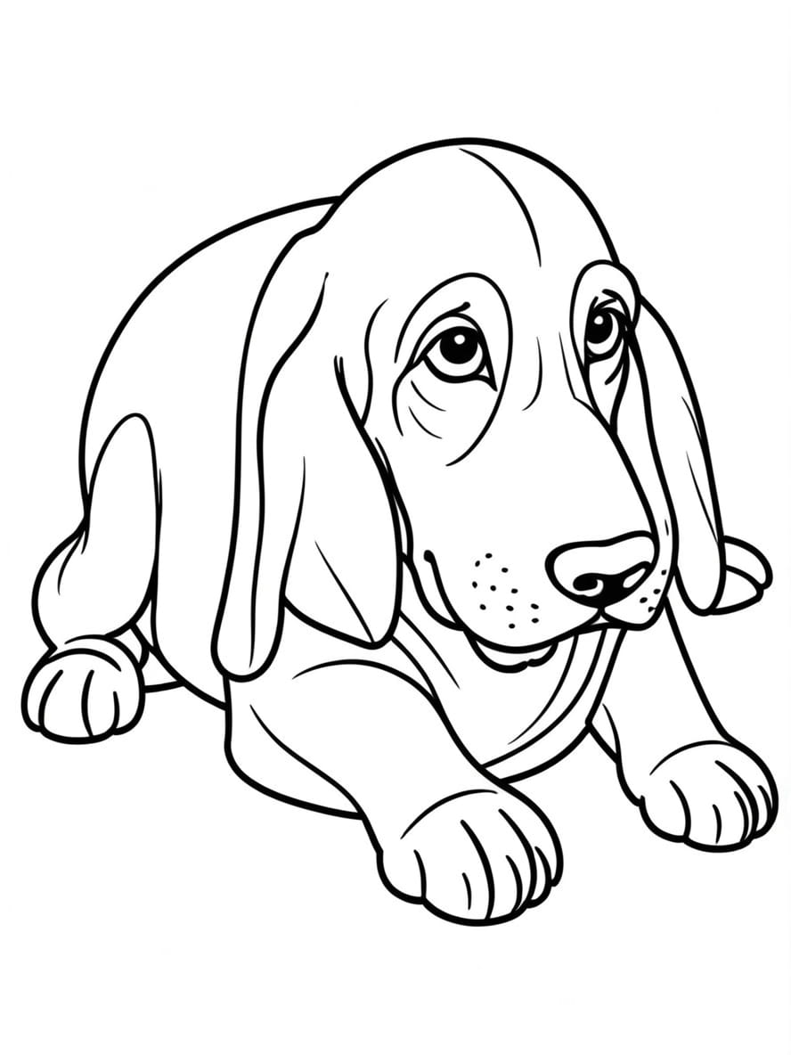 Large Basset Dog Lying Down Coloring Pages