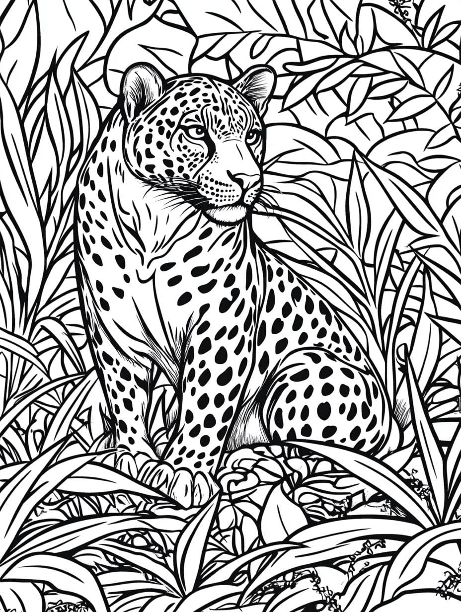 Leopard On The Prowl In The Jungle Coloring Pages