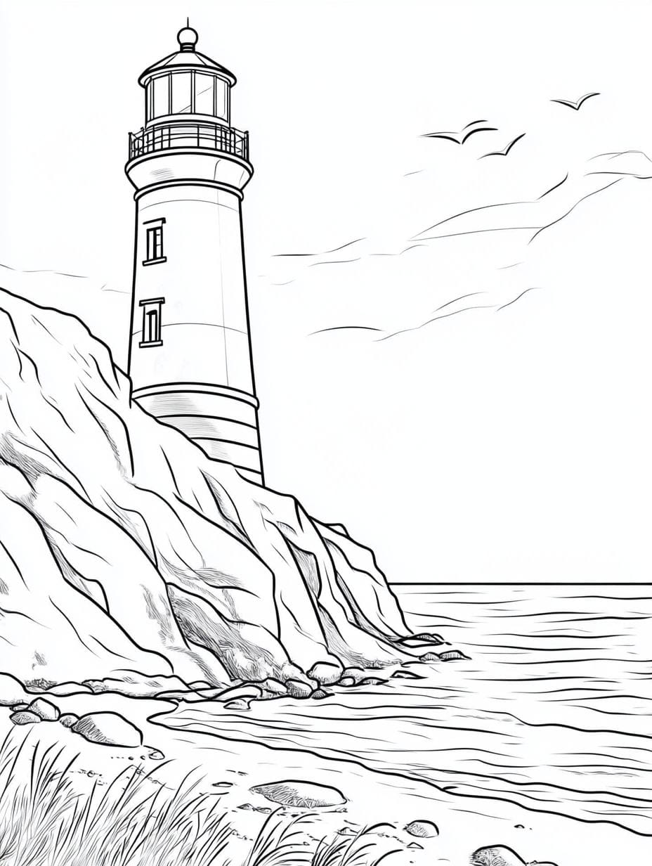 Lighthouse By The Sea Coloring Pages For Kids