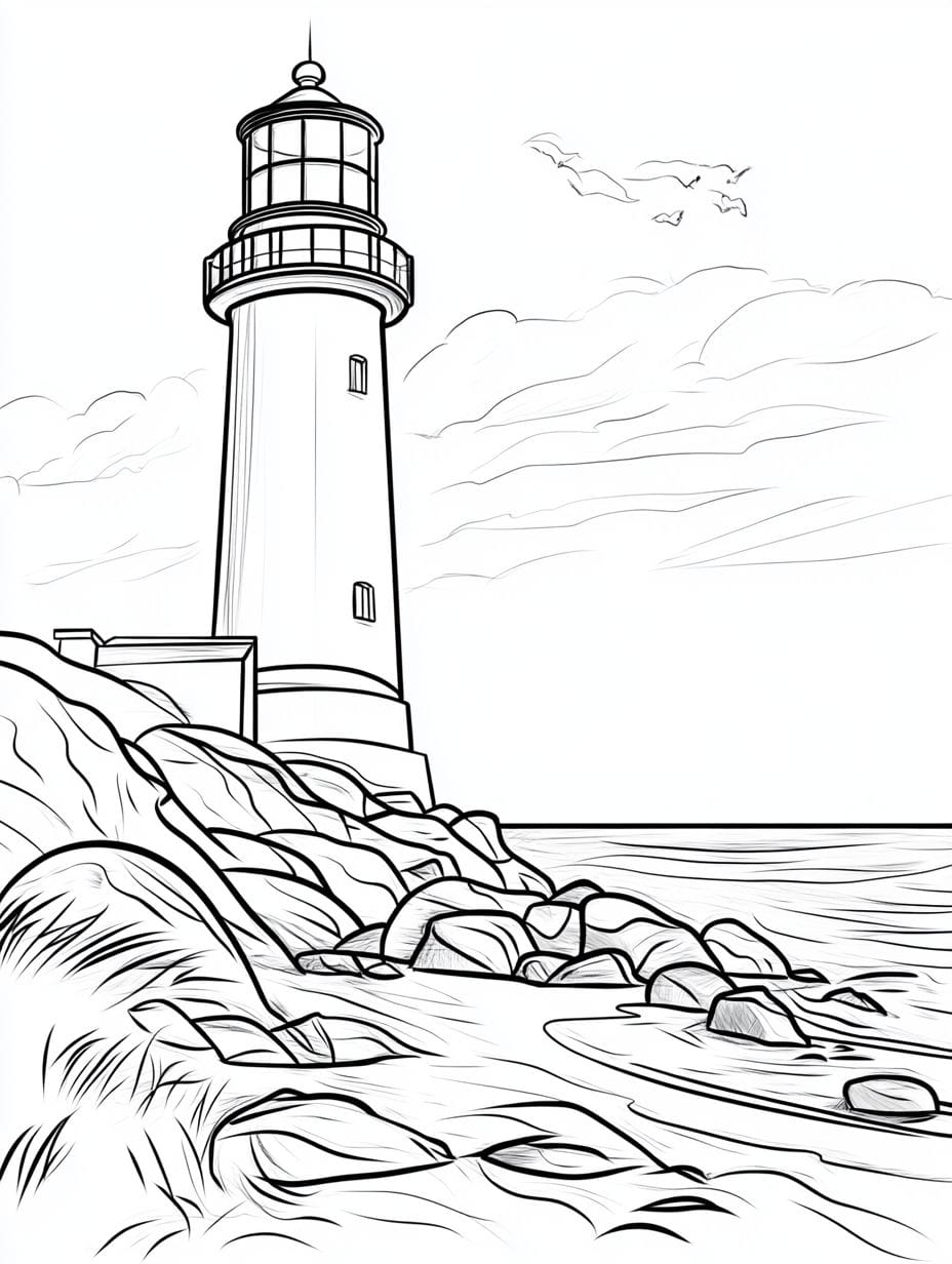 Lighthouse By The Sea Coloring Pages