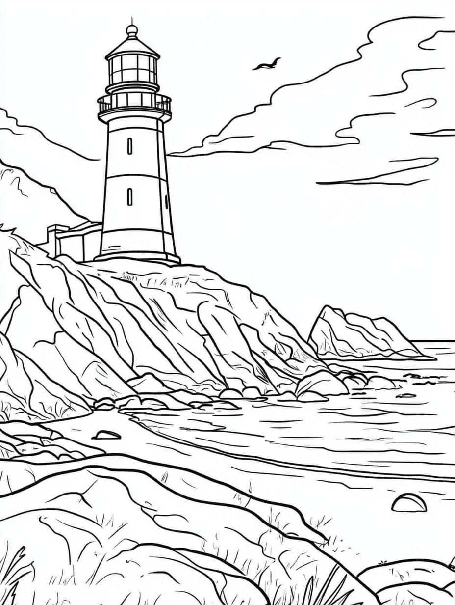 Lighthouse By The Sea Coloring Sheets