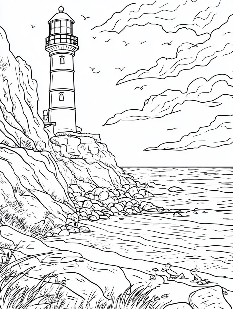 Lighthouse On Beach Coloring Pages