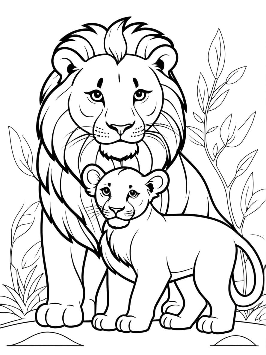 Lion And Baby Cub Coloring Sheet