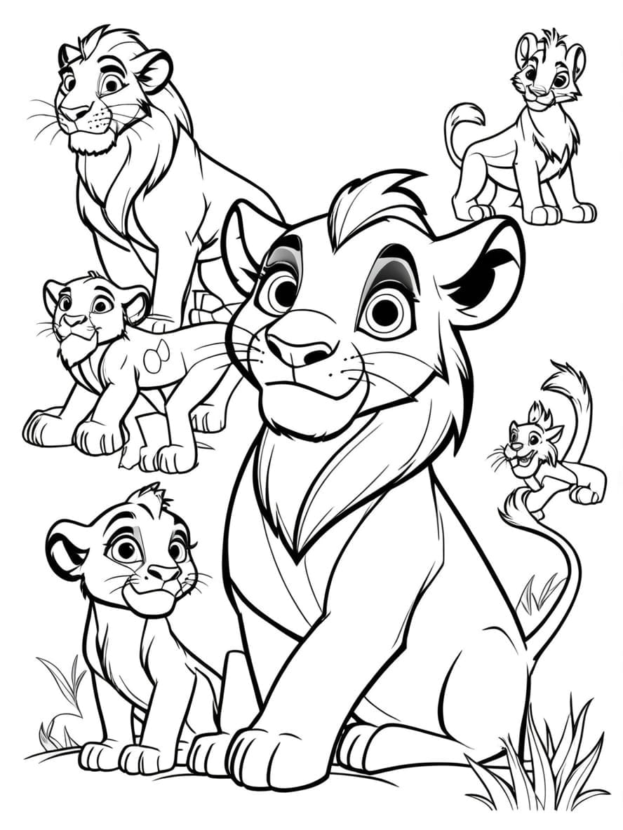 Lion King Characters Coloring Sheet For Preschoolers