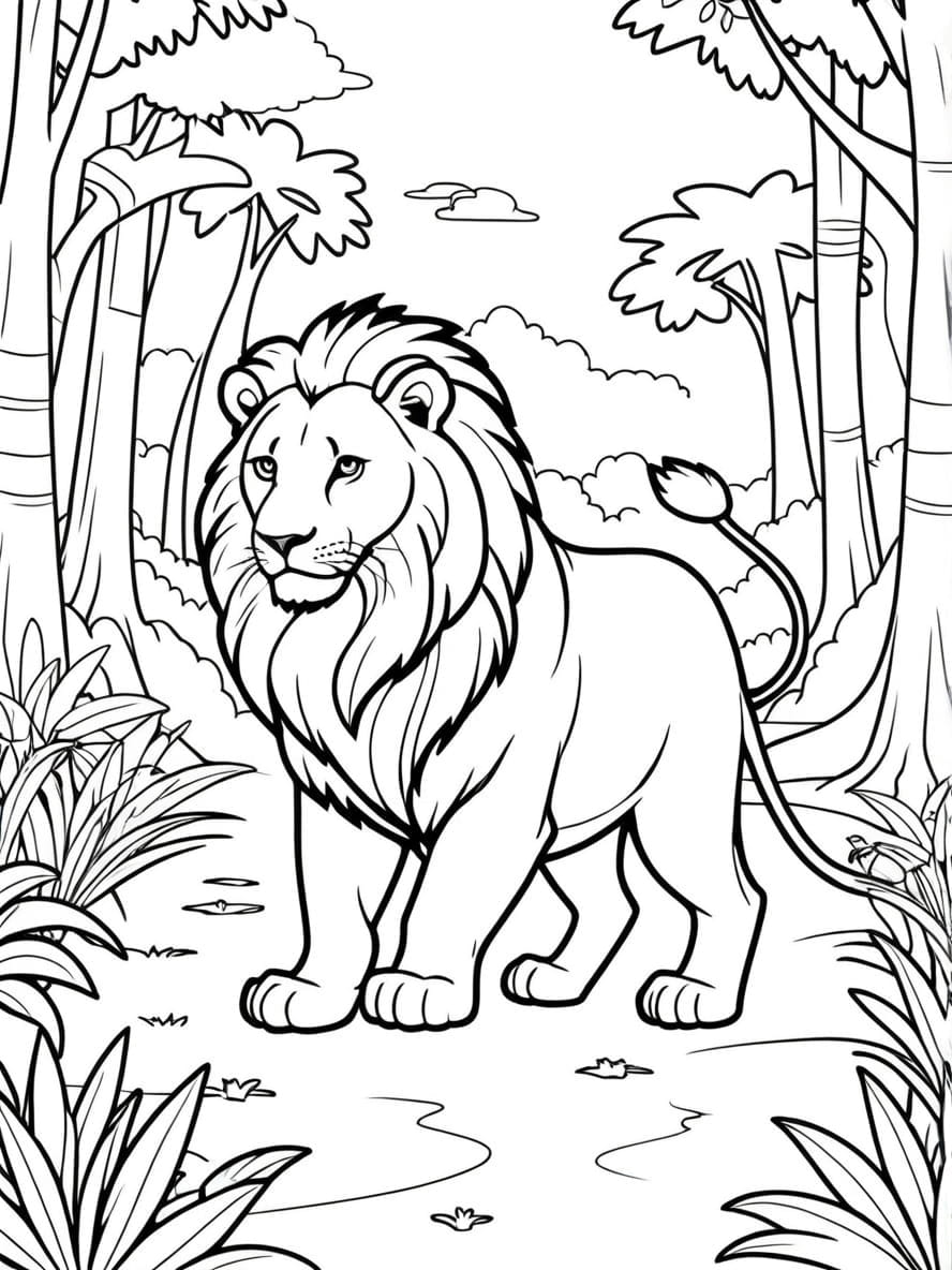 Lion Roaming In Jungle Coloring Pages