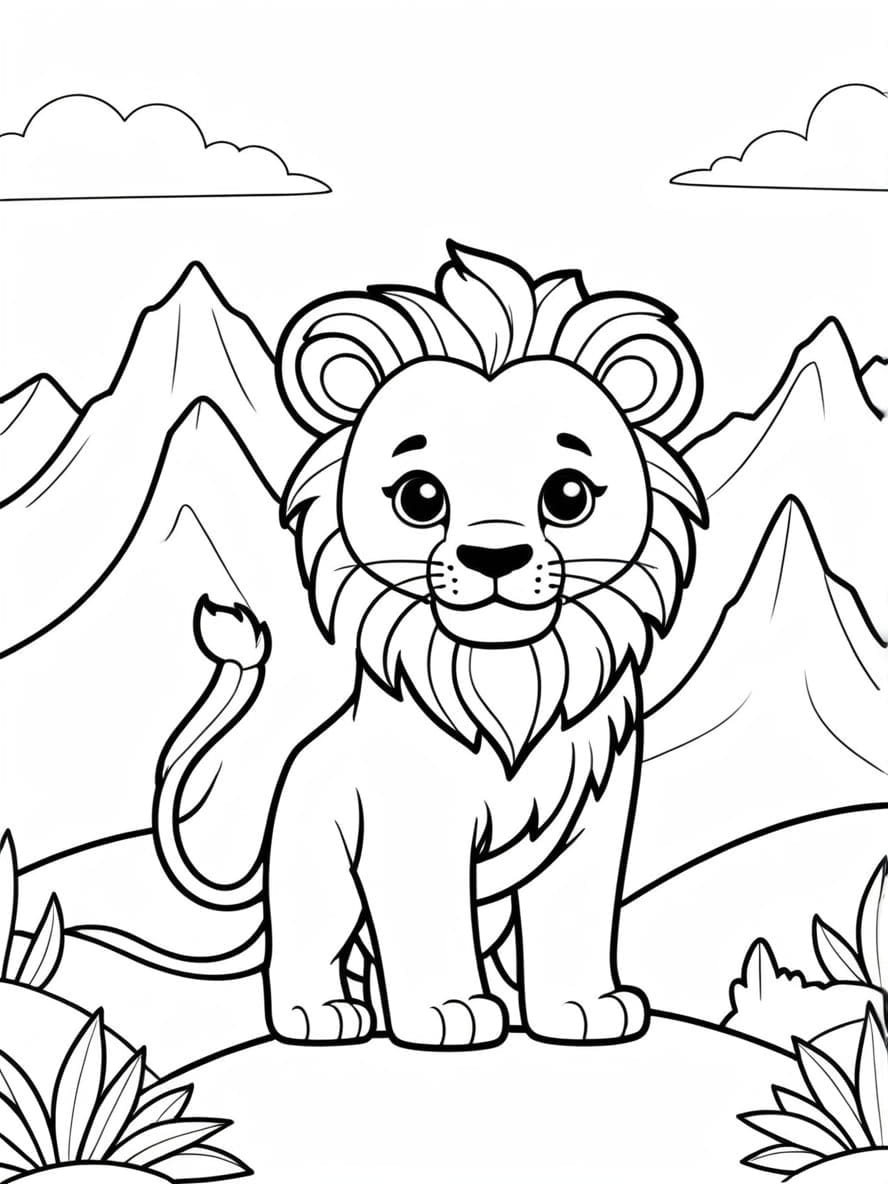 Lion With Mountains In Background Coloring Pages