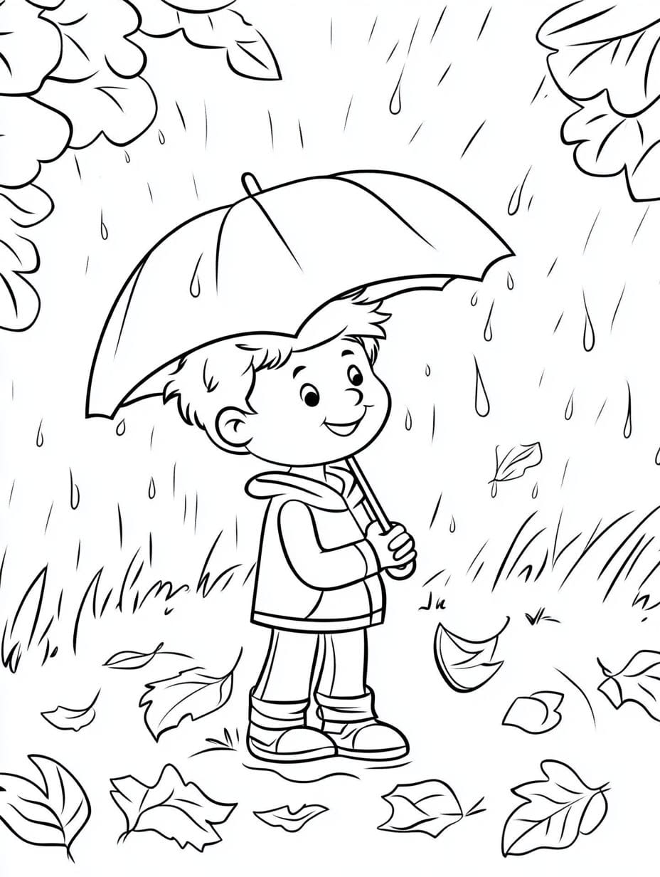 Lonely Little Baby Under Umbrella Coloring Pages