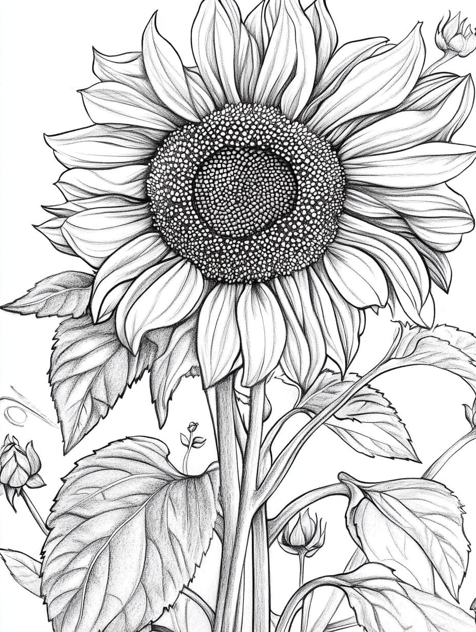 Lush Sunflower Coloring Pages