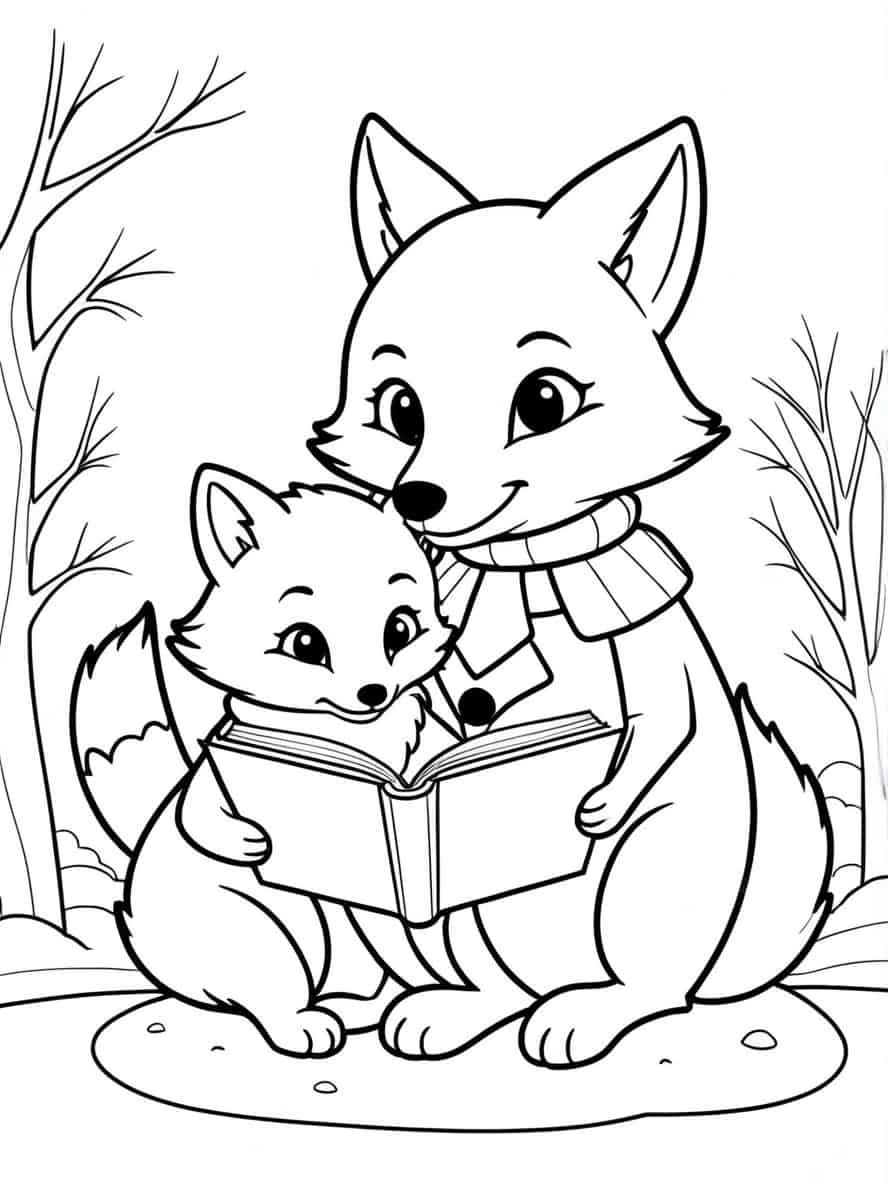 Mama Fox Reading Coloring Pages