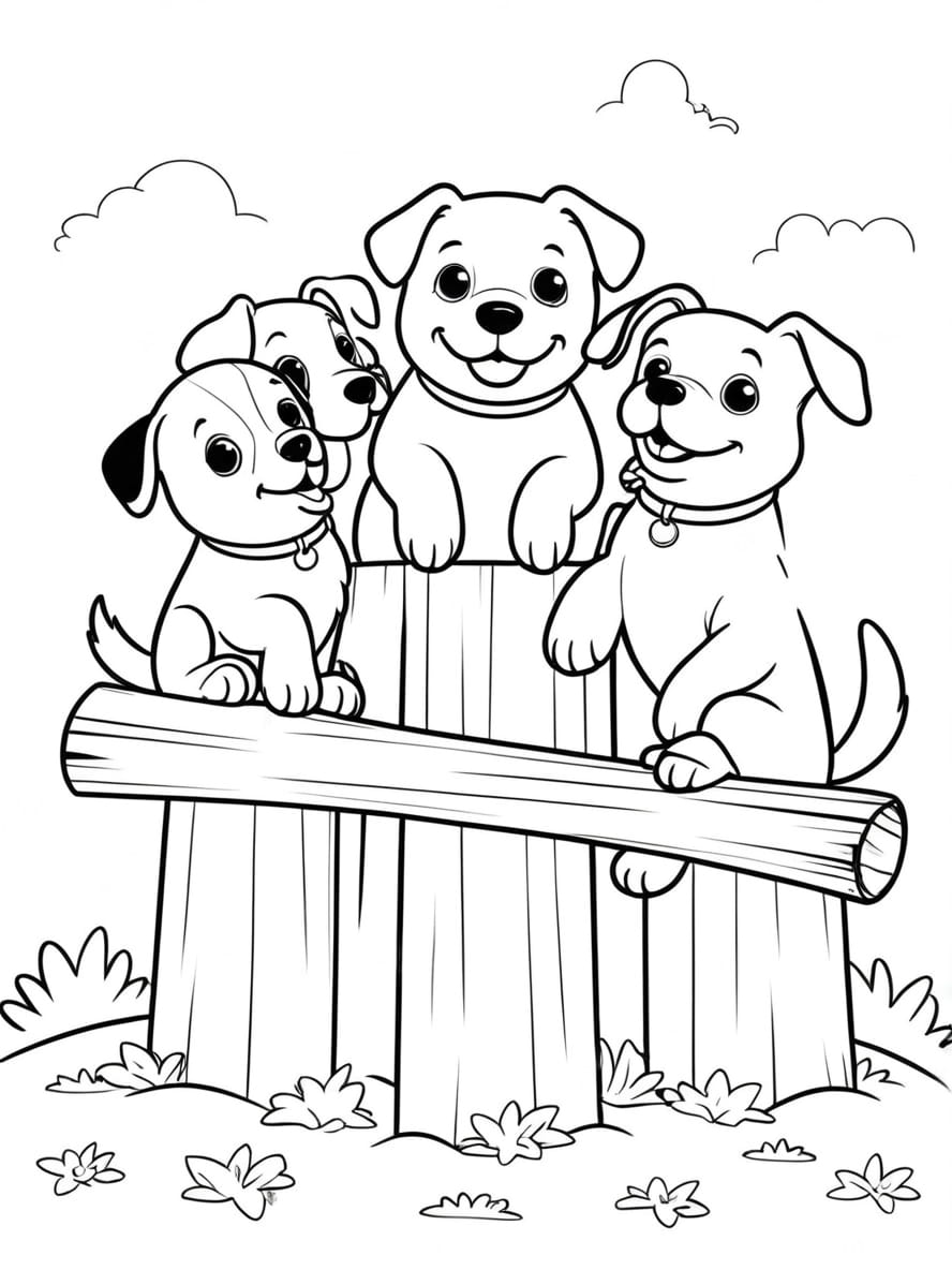 Many Dogs Playing With Large Stick Coloring Pages