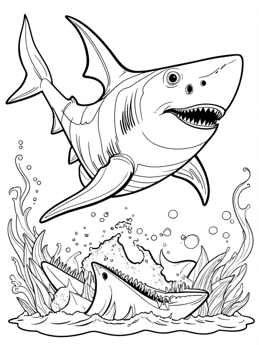 Megalodon Eating Large Sharks Coloring Sheet