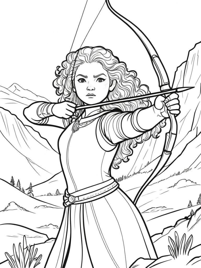 Merida Practicing Archery In The Scottish Highland Coloring Pages