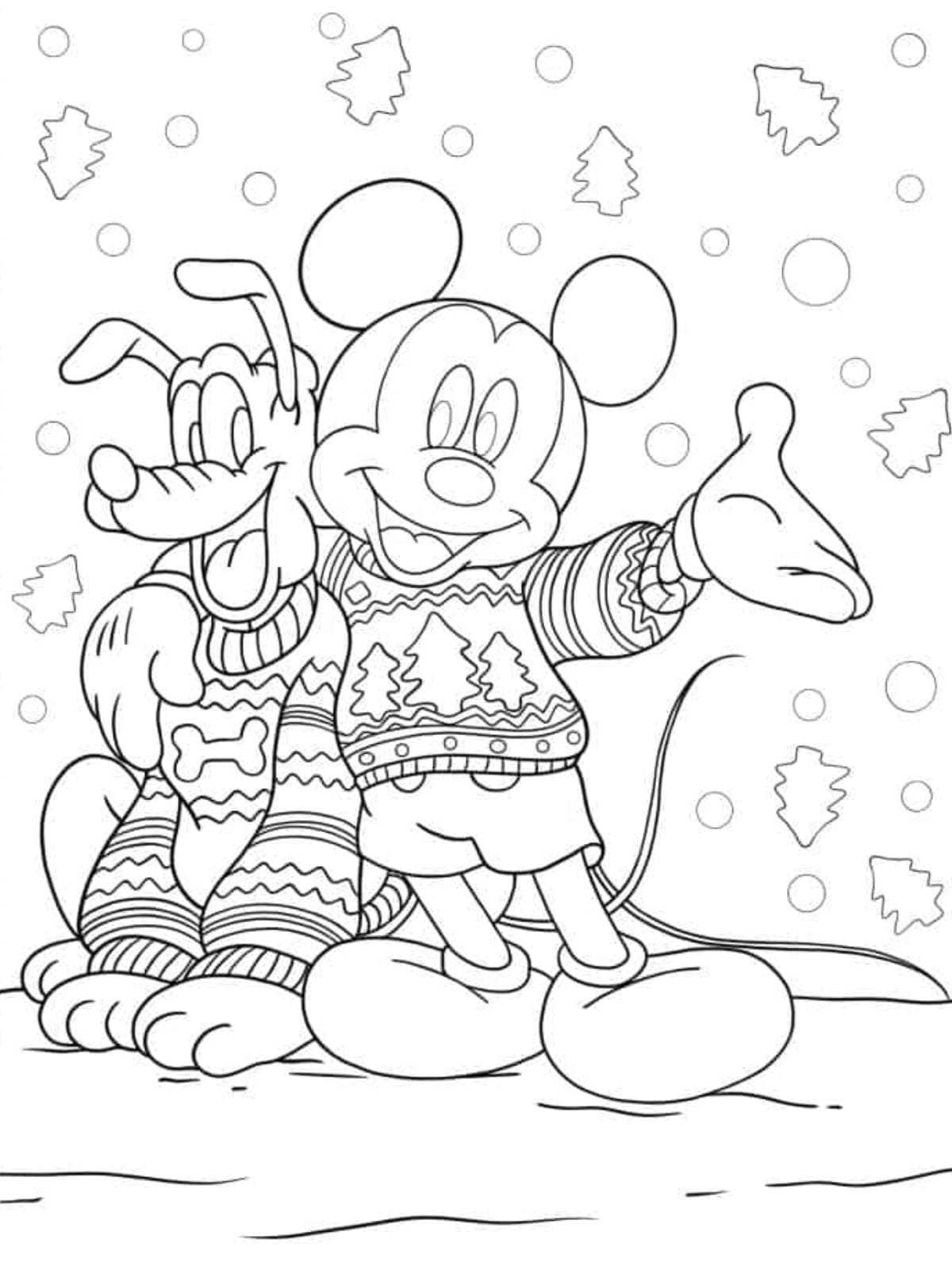 Mickey Mouse And Pluto Wearing Christmas Sweaters