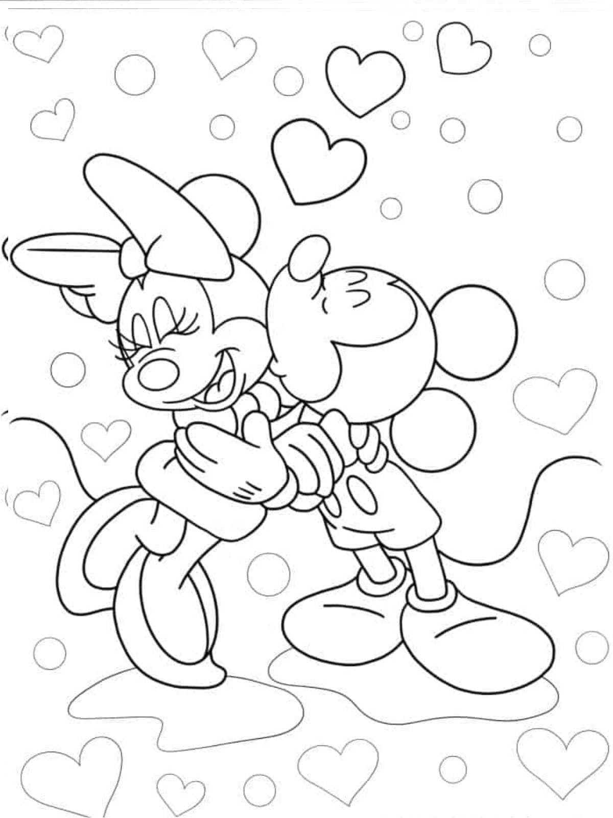 Mickey Mouse Kissing Minnie Coloring Sheet