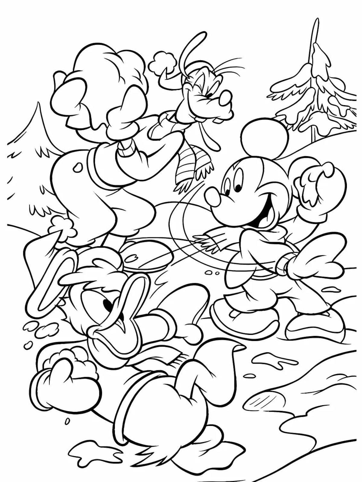 Mickey Mouse Play In Snow Coloring Pages