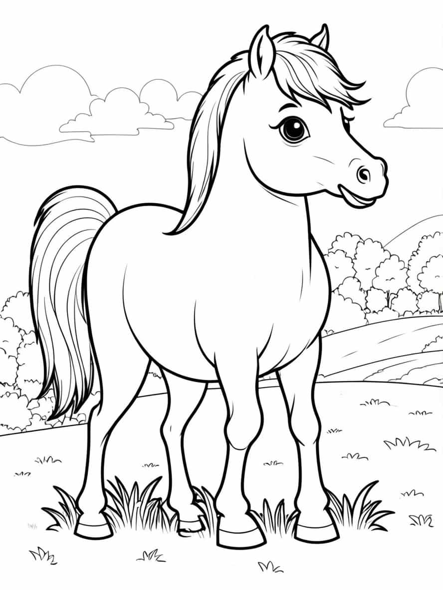 Miniature Horse Eating Grass Coloring Pages