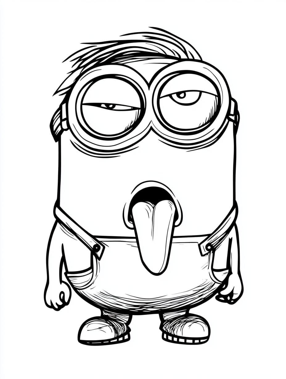 Minion Bob Poking Tongue Out And Close Your Eyes Coloring Pages