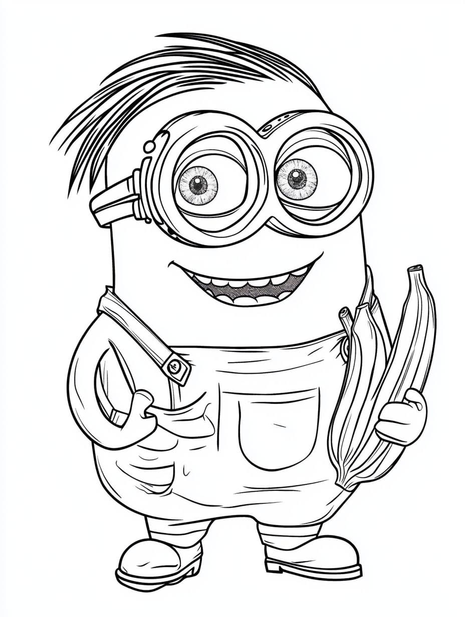 Minion Cute Bob With Two Bananas Coloring Pages