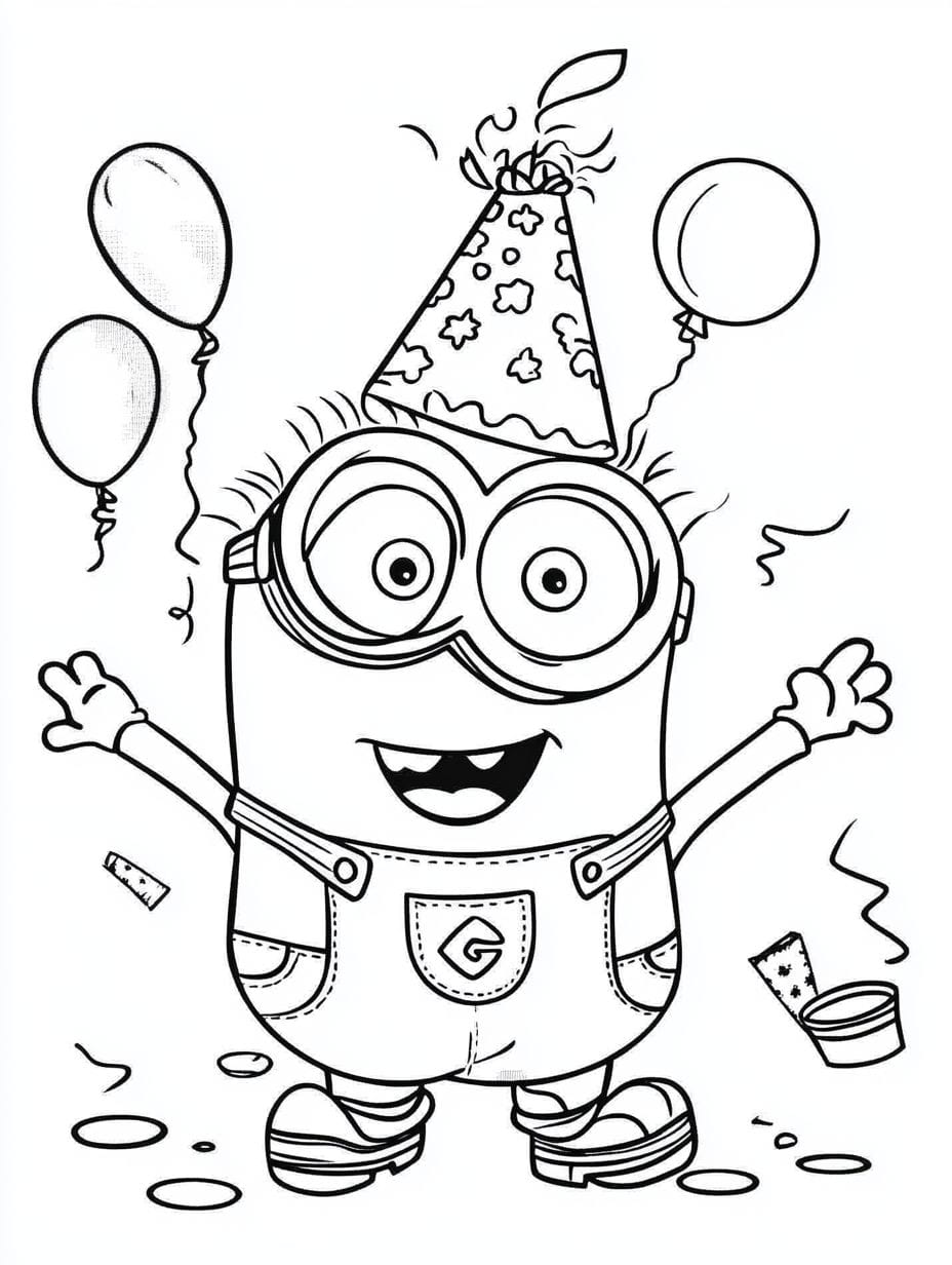 Minion For A Birthday Party Coloring Pages