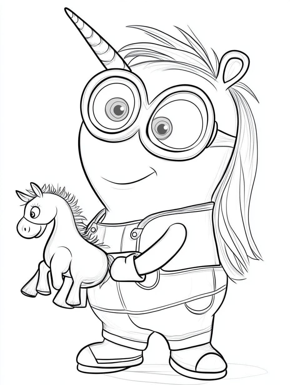 Minion Holding Toy Unicorn Coloring Pages