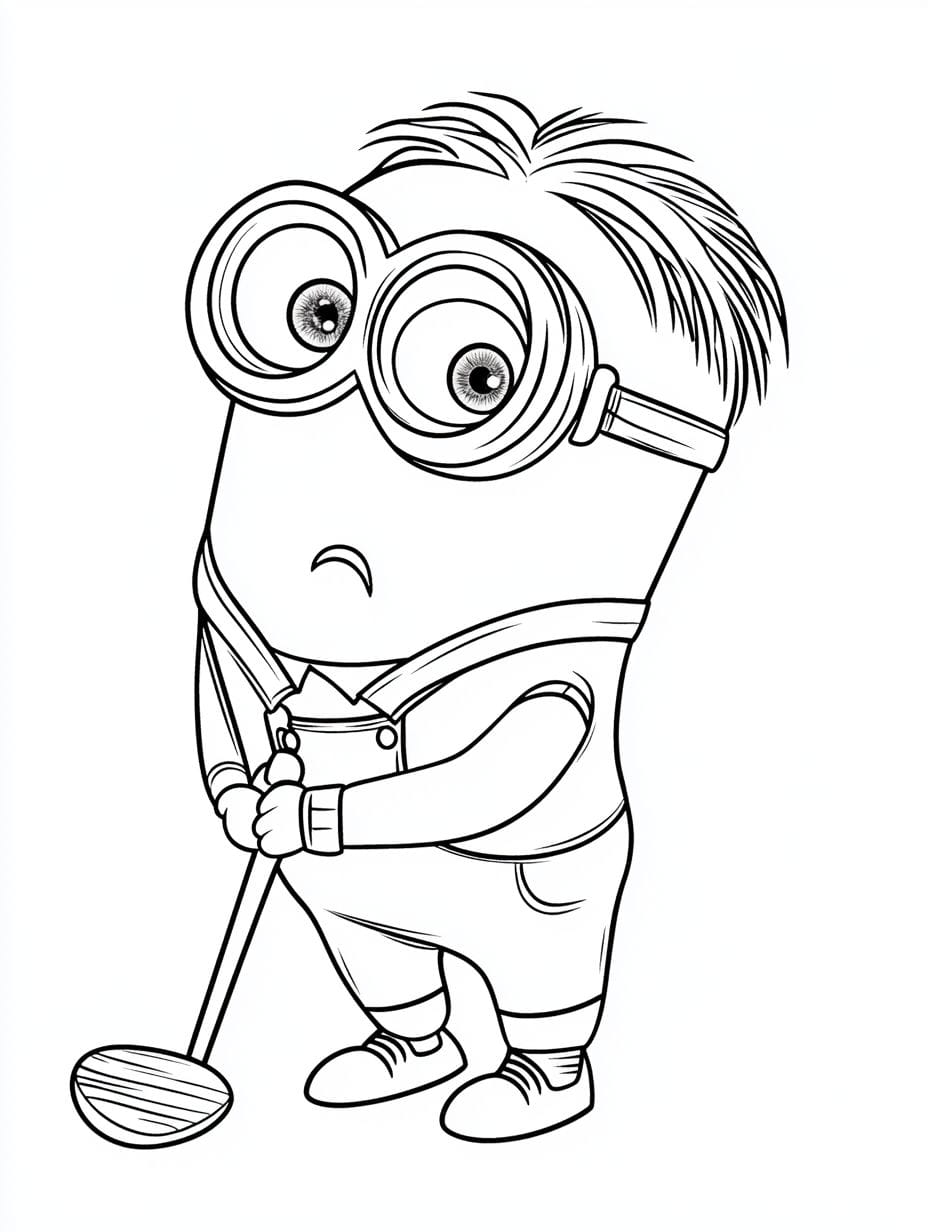 Minion Kevin Cute Playing Golf Coloring Pages